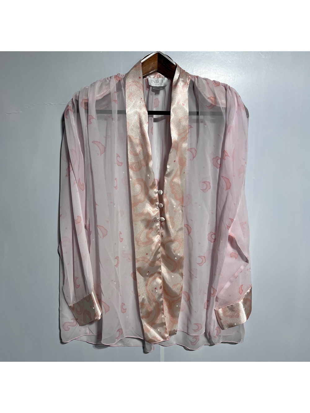 Vintage 90s Sheer Pink Pajama Blouse Large Celestial Moon Star Pattern Fairy
